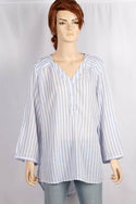 Ladies V - neck design stylish 3/4 sleeve loose fit Stripes Shirts