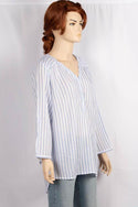 Ladies V - neck design stylish 3/4 sleeve loose fit Stripes Shirts