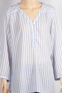 Ladies V - neck design stylish 3/4 sleeve loose fit Stripes Shirts