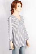 Ladies V - neck design stylish 3/4 sleeve loose fit Stripes Shirts