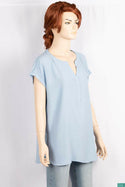 Ladies short sleeve casual fit round collar with v placket neck tops.
