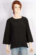 Ladies 3/4 sleeve casual fit Round neck tops with smoky leis tighten waist
