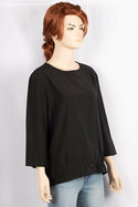 Ladies 3/4 sleeve casual fit Round neck tops with smoky leis tighten waist