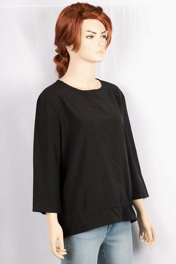 Ladies 3/4 sleeve casual fit Round neck tops with smoky leis tighten waist
