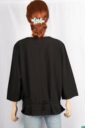 Ladies 3/4 sleeve casual fit Round neck tops with smoky leis tighten waist