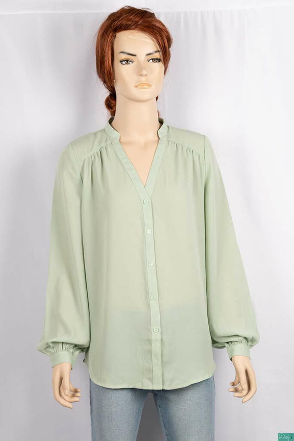 Ladies full sleeve round collar with v placket neck casual fit shirts.