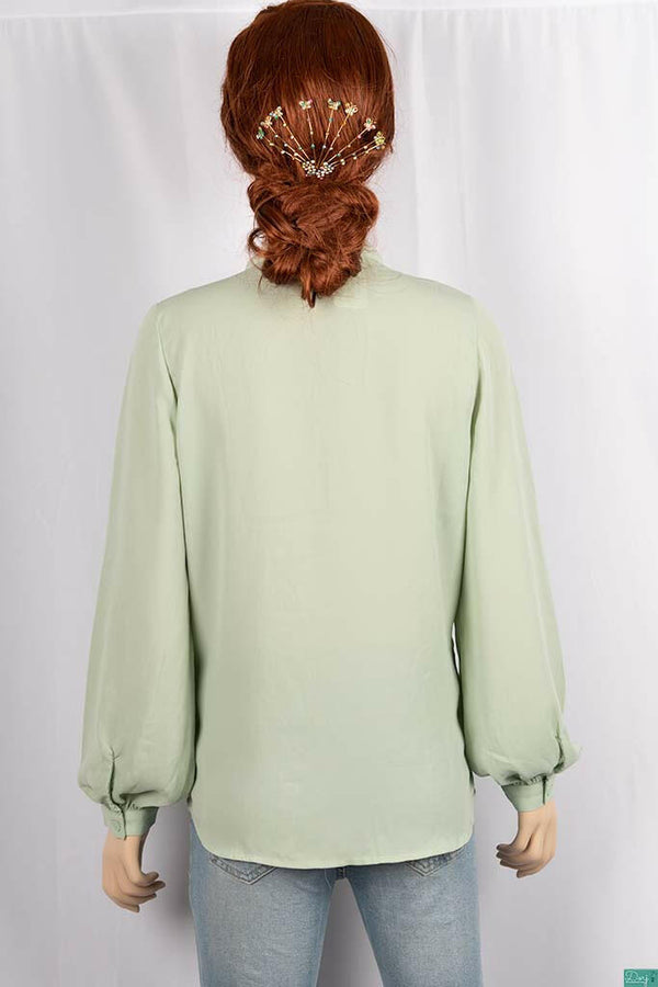 Ladies full sleeve round collar with v placket neck casual fit shirts.