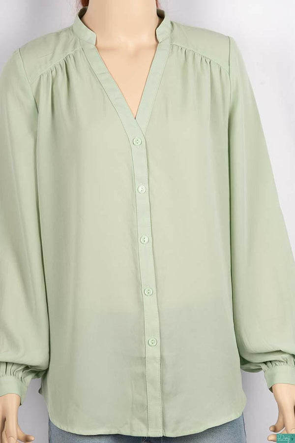 Ladies full sleeve round collar with v placket neck casual fit shirts.