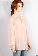 Ladies full sleeve round collar with v placket neck casual fit shirts.