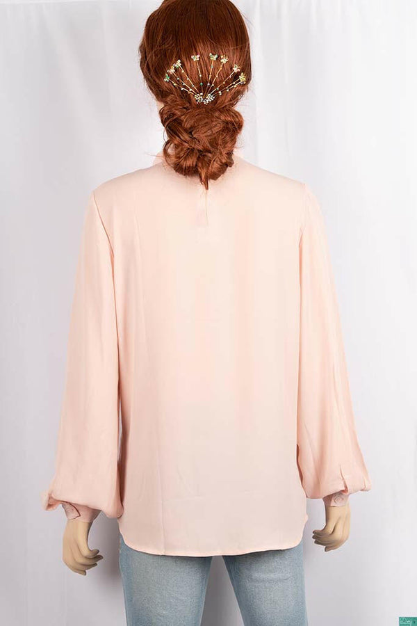 Ladies full sleeve round collar with v placket neck casual fit shirts.