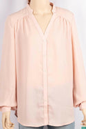 Ladies full sleeve round collar with v placket neck casual fit shirts.