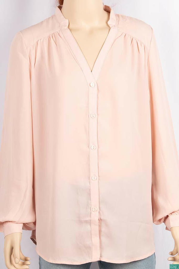 Ladies full sleeve round collar with v placket neck casual fit shirts.