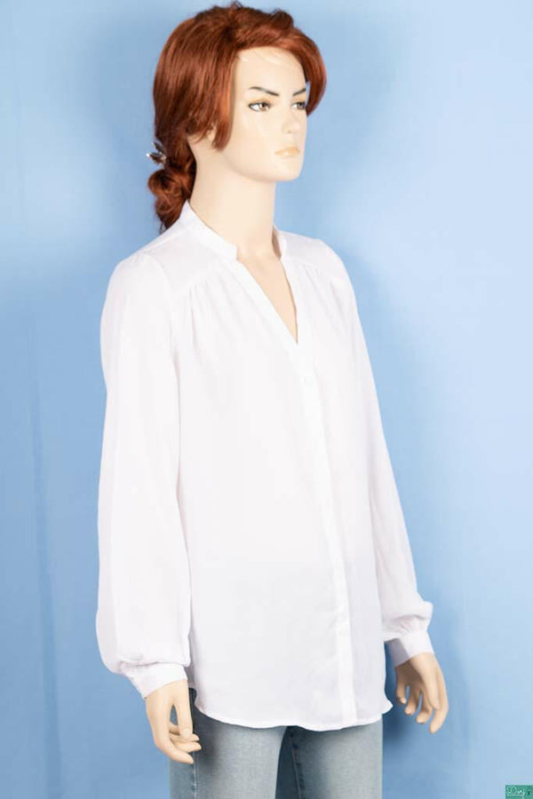 Ladies full sleeve round collar with v placket neck casual fit shirts.