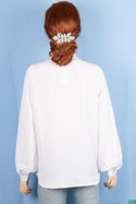 Ladies full sleeve round collar with v placket neck casual fit shirts.