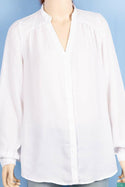 Ladies full sleeve round collar with v placket neck casual fit shirts.