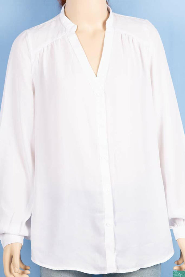 Ladies full sleeve round collar with v placket neck casual fit shirts.