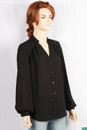 Ladies full sleeve round collar with v placket neck casual fit shirts.