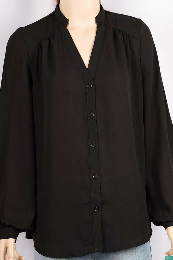Ladies full sleeve round collar with v placket neck casual fit shirts.
