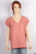 Ladies sleeveless V neck loose fit regular use tops.