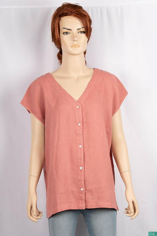 Ladies sleeveless V neck loose fit regular use tops.