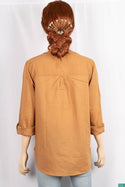Ladies cuffed V neck buttoned loose fit regular use tops.
