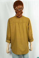 Ladies cuffed V neck buttoned loose fit regular use tops.