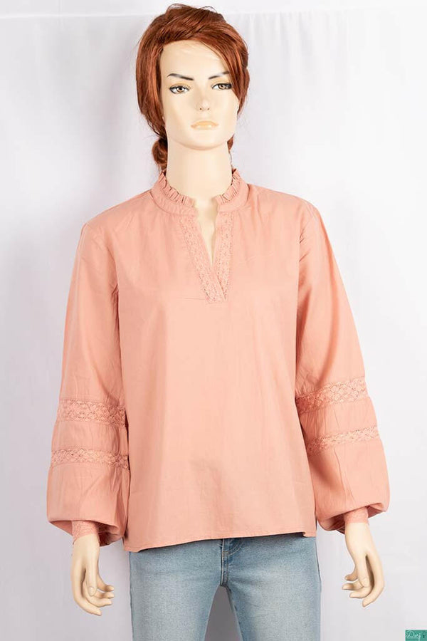 Ladies Full baggy Lacey Sleeve with Lacey frilly V neck Casual fit Tops.