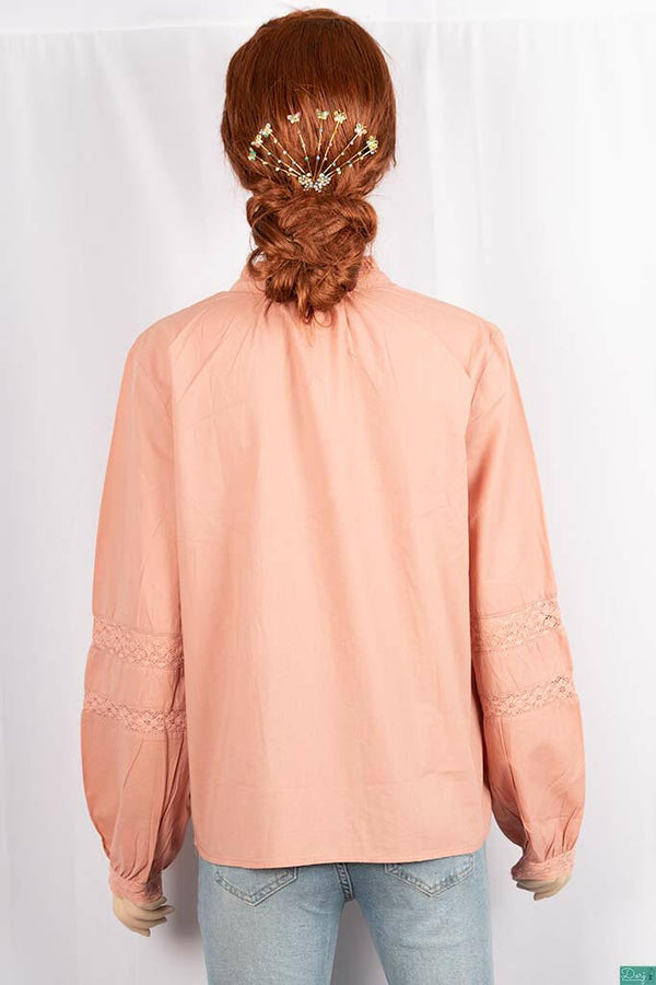 Ladies Full baggy Lacey Sleeve with Lacey frilly V neck Casual fit Tops.