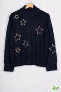 High neck knit loose fit full sleeve sweater.100% cotton ladies warm sweater.