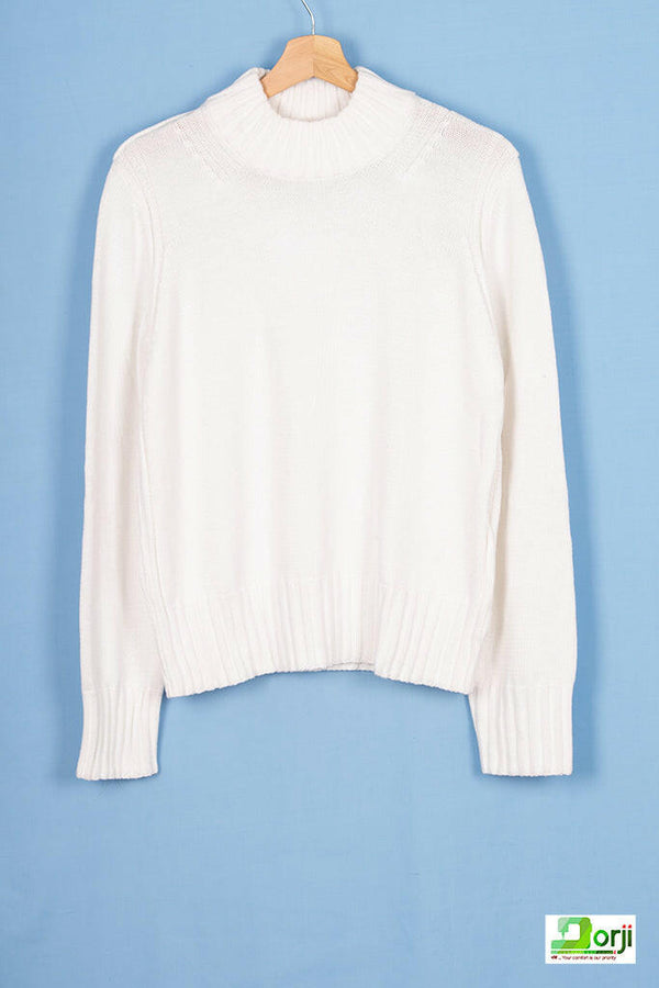High neck knit loose fit full sleeve sweater.100% cotton ladies warm sweater.