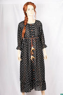 Ladies ruffles sleeve (full) double layered round neck long frock dress with a nice flare (an optional light fashionable belt).