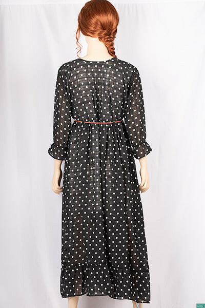 Ladies ruffles sleeve (full) double layered round neck long frock dress with a nice flare (an optional light fashionable belt).