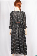 Ladies ruffles sleeve (full) double layered round neck long frock dress with a nice flare (an optional light fashionable belt).