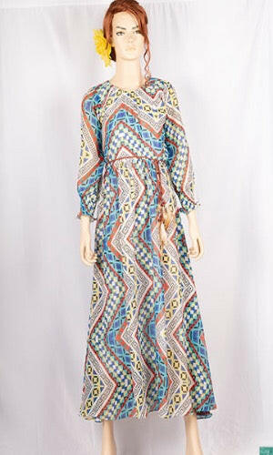 Ladies Smokey ruffles full sleeve double layered long dress in various colours print with a huge, beautiful flares and also can tie up with a fashionable belt of feather.