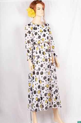 Ladies Smokey ruffles full sleeve double layered long dress in various colours print with a huge, beautiful flares and also can tie up with a fashionable belt of feather.