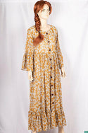 Ladies ruffles full sleeve double layered round neck with bigger buttons long frock dress with a nice flare (an optional light fashionable belt).