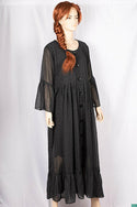 Ladies ruffles full sleeve double layered round neck with bigger buttons long frock dress with a nice flare (an optional light fashionable belt).