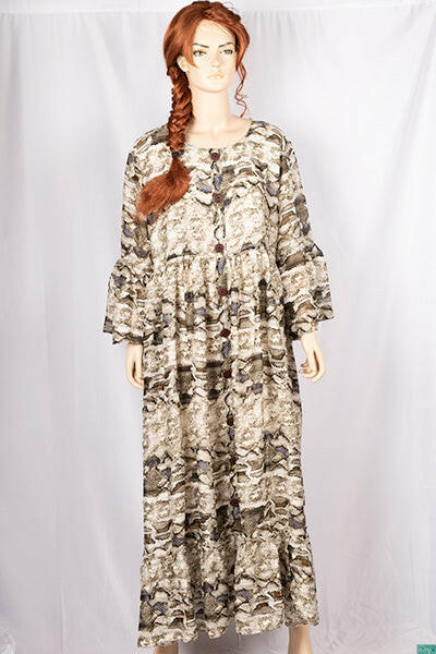 Ladies ruffles full sleeve double layered round neck with bigger buttons long frock dress with a nice flare (an optional light fashionable belt).