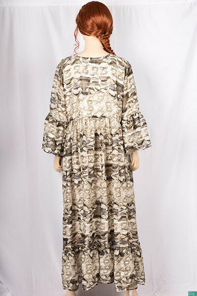 Ladies ruffles full sleeve double layered round neck with bigger buttons long frock dress with a nice flare (an optional light fashionable belt).