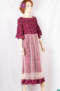 Ladies double layered long frock dress in various colours floral print with 3/4 Smokey ruffles sleeves and stretchy Smokey body.