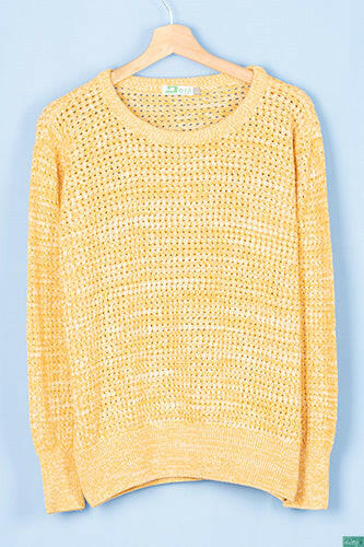 Ladies full sleeve loose fit round neck baggy net design knitwear.