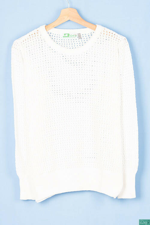 Ladies full sleeve loose fit round neck baggy net design knitwear.