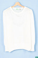 Ladies full sleeve loose fit round neck baggy net design knitwear.