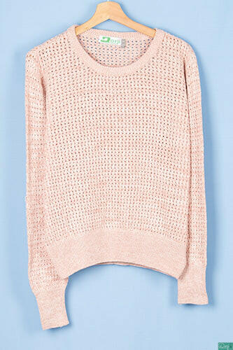 Ladies full sleeve loose fit round neck baggy net design knitwear.