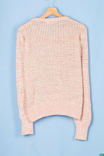 Ladies full sleeve loose fit round neck baggy net design knitwear.