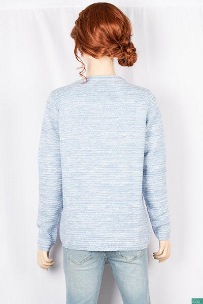 Ladies full sleeve casual fit round neck knitwear.