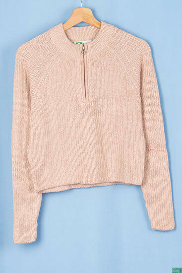 Ladies full sleeve casual fit round neck 1/4 zip Sweater.