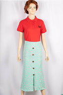 Ladies casual fit mid length stretchy, stylish middle split skirts with buttons.