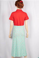 Ladies casual fit mid length stretchy, stylish middle split skirts with buttons.