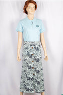 Ladies casual fit mid length stretchy, stylish middle split skirts with buttons.